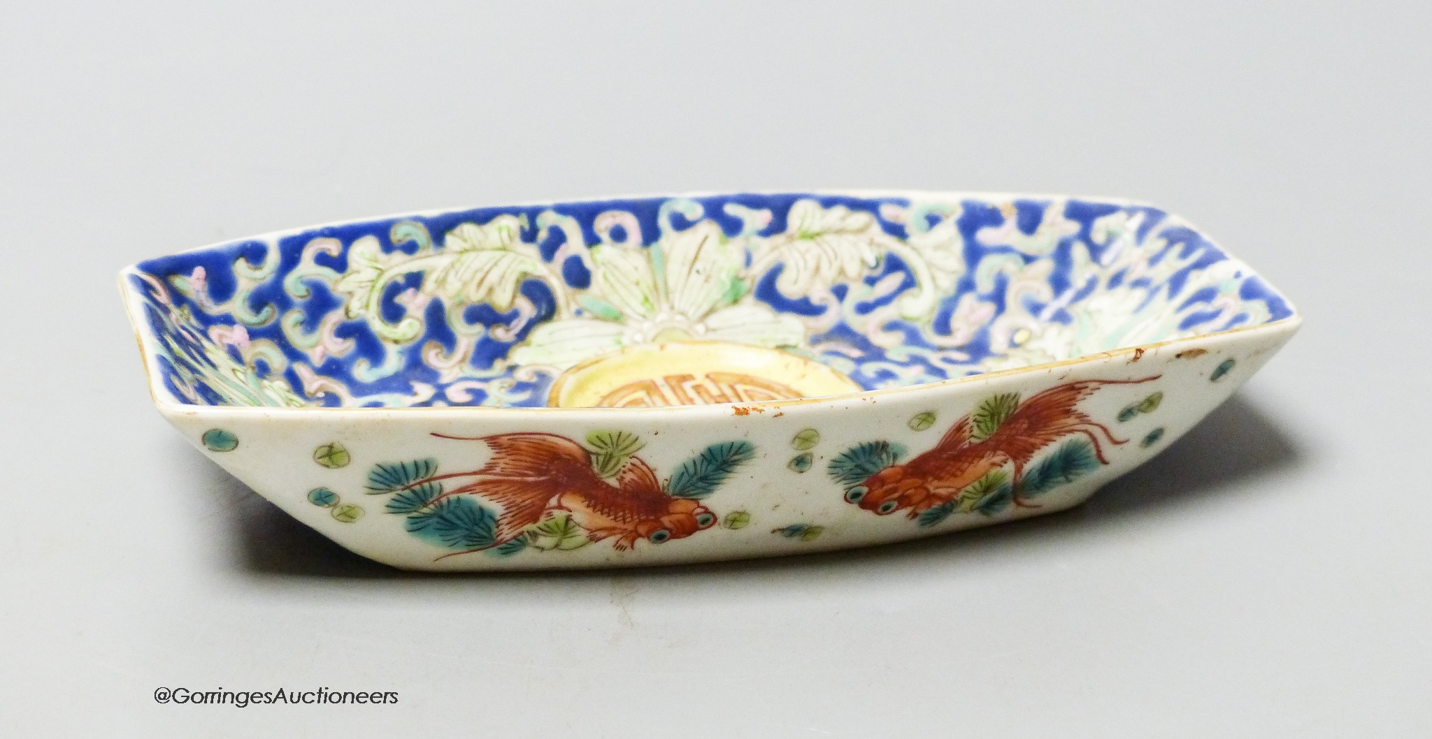 A Chinese blue ground tea boat, 15cm